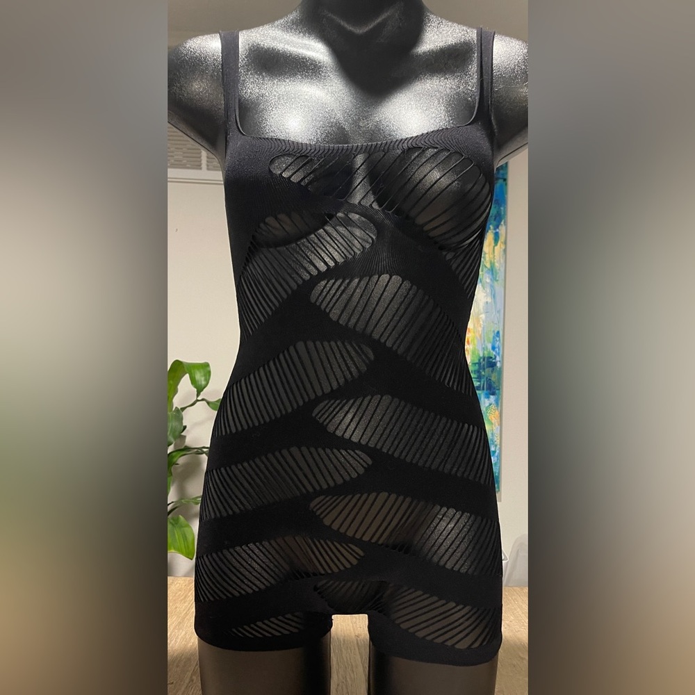Black Sheer Shorts Bodysuit, Size Small
